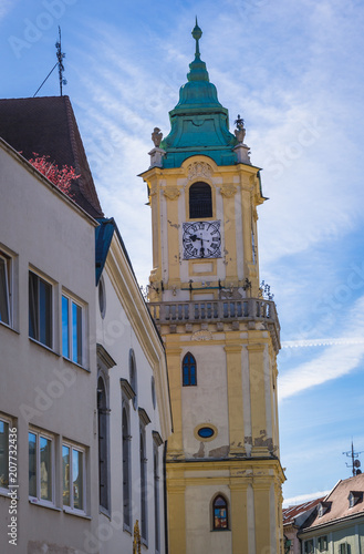 Photography Old Town Hall building on Main Square of historic part of Bratislava city, Slova