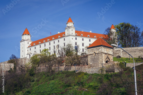 View on the walls of castle, most famous landmark of historic part of Bratislava city, Slovakia