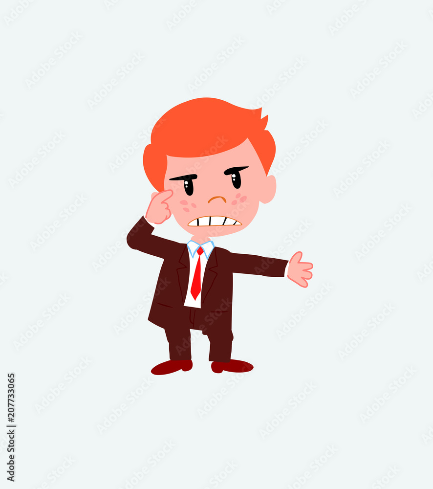 Businessman, is angry and points his head with his index finger.