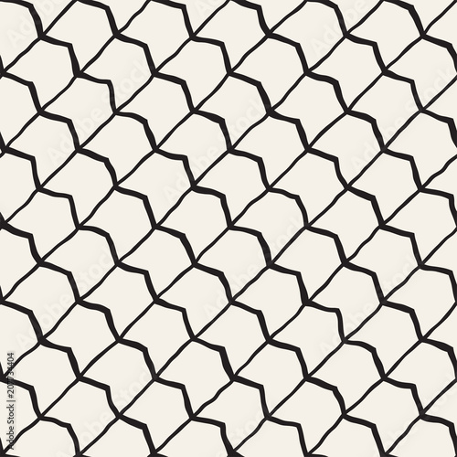 Fototapeta Naklejka Na Ścianę i Meble -  Simple ink geometric pattern. Monochrome black and white strokes background. Hand drawn ink texture for your design..
