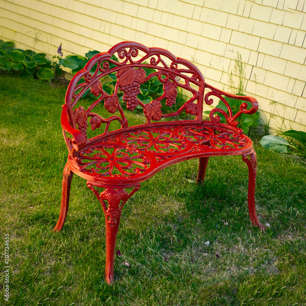Red wrought discount iron bench