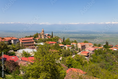 View on the Sighnaghi town and Caucasian mountains, Georgia