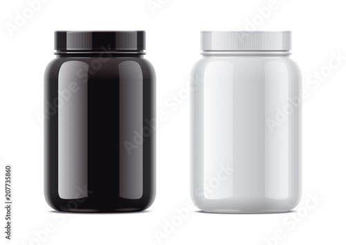 Blank glossy bottles for protein.