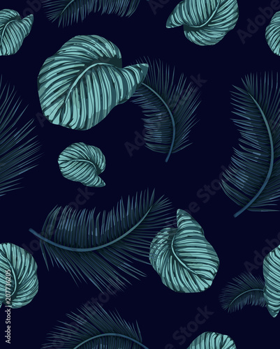 Seamless indigo tropical pattern.
