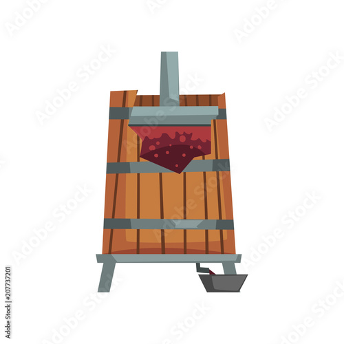 Grape press, wine production process vector Illustration on a white background