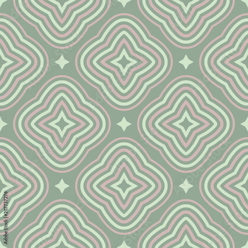 Geometric dark green seamless background wth pink elements