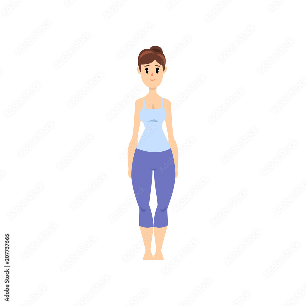 Beautiful woman in sport uniform standing, girl practicing yoga vector Illustration on a white backgroun Beautiful woman in sport uniform standing, girl practicing yoga vector Illustration on a white backgroun