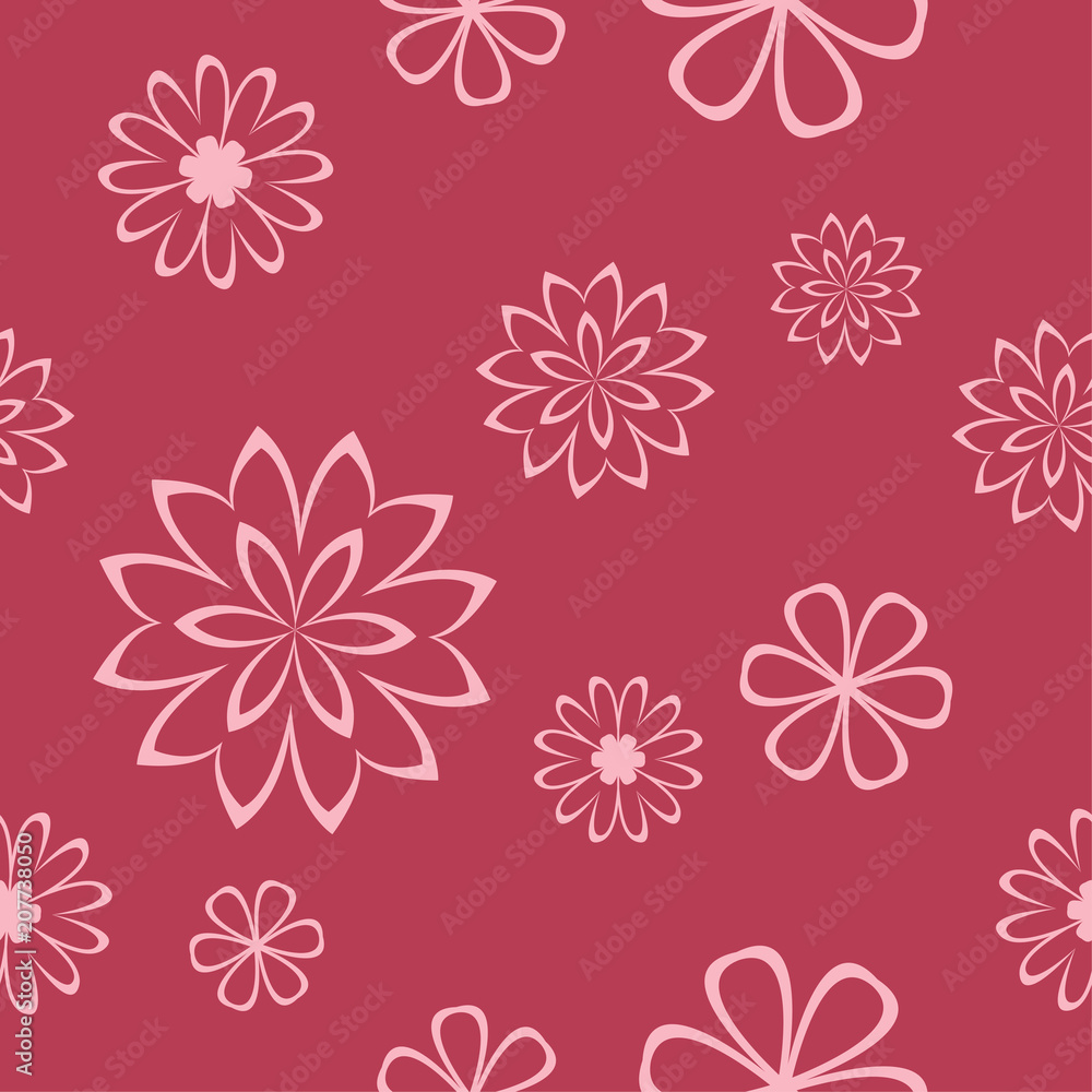 Floral seamless pattern on red background Floral seamless pattern on red background
