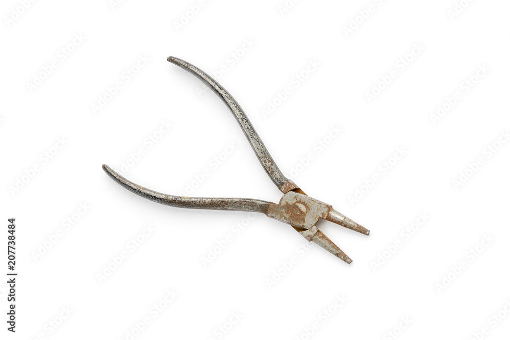old and rusty round nose pliers, isolated on white old and rusty round nose pliers, isolated on white