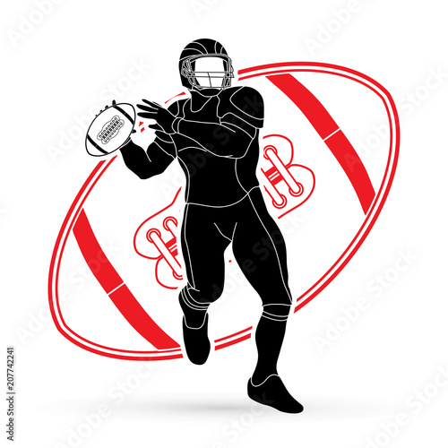 American football player action designed on line ball background graphic vector