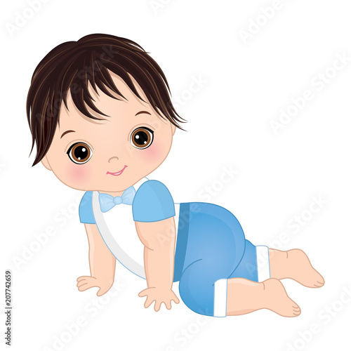 Vector Cute Baby Boy Crawling. Vector Baby Boy Shower