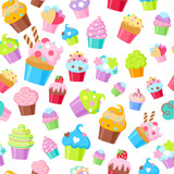 Cupcakes vector seamless pattern background.
