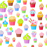 Cupcakes vector seamless pattern background.