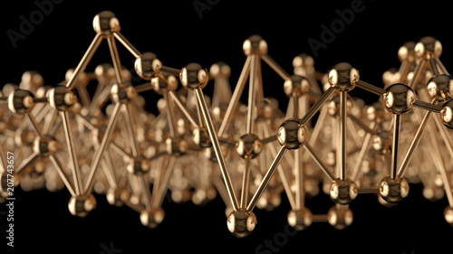 Plexus abstract background in empty space. Futuristic gold shape. Network concept. Modern design for banner, poster, placard. 3d render