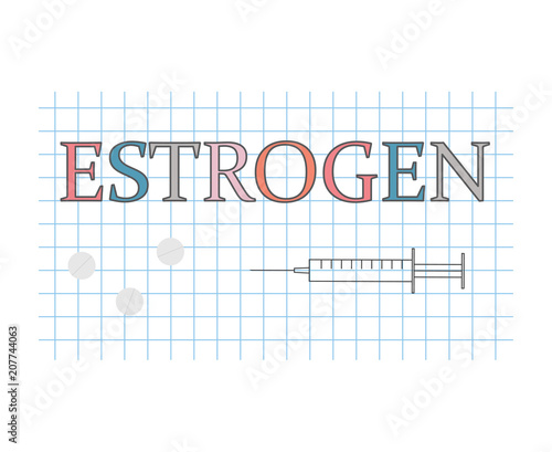 estrogen word on checkered paper sheet- vector illustration