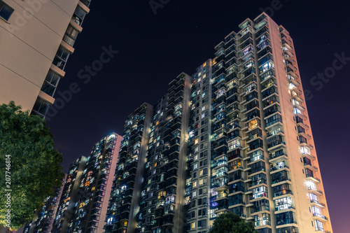 Night Scene of Chinese Apartment Building Urban City Environment