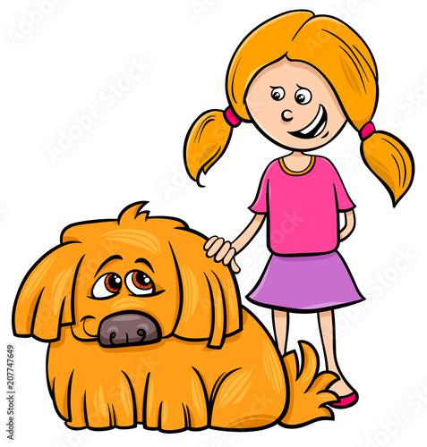 girl with shaggy dog cartoon illustration