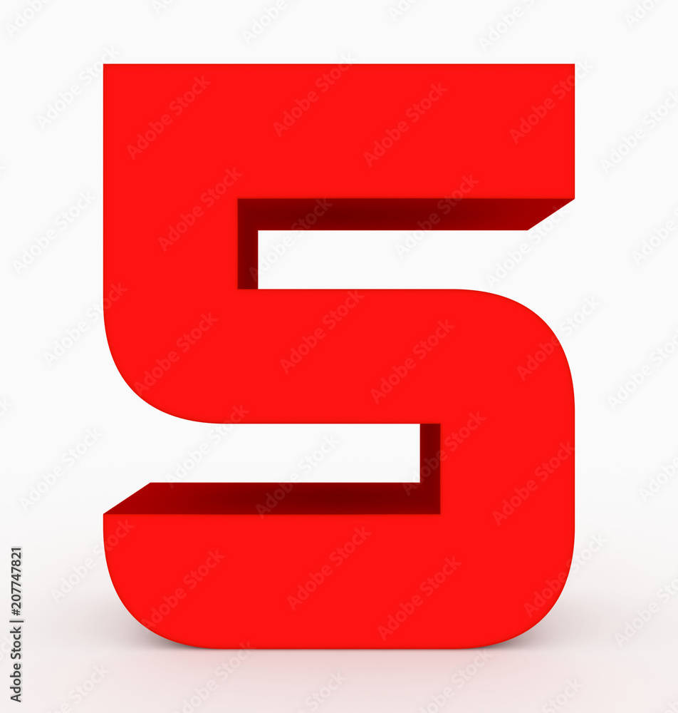 number 5 3d cubic rounded red isolated on white number 5 3d cubic rounded red isolated on white