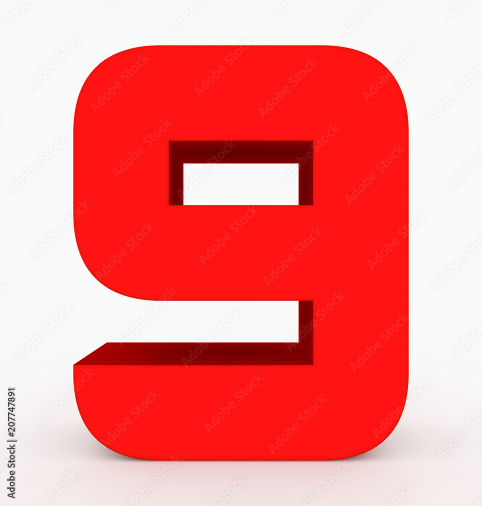 number 9 3d cubic rounded red isolated on white number 9 3d cubic rounded red isolated on white