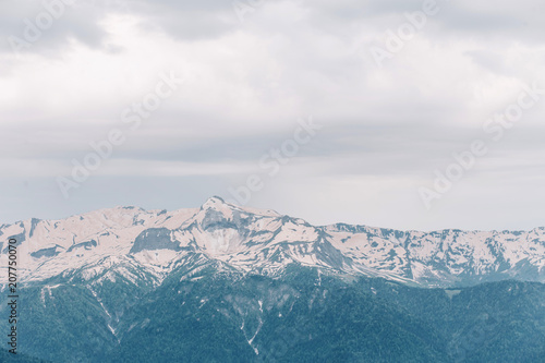 Beautiful landscape, mountains, snow on top, tourism photo