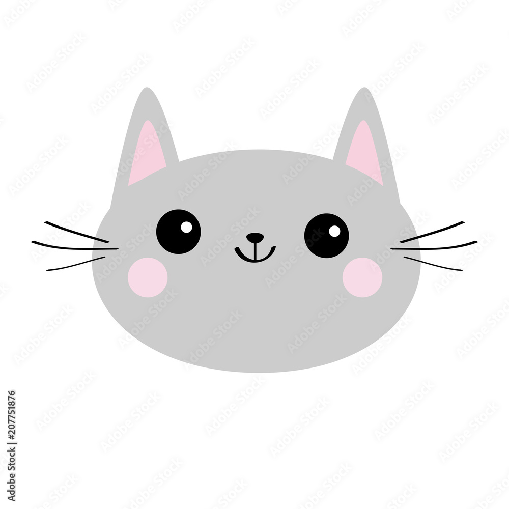 Cute Cat Icon Gray Kitten Face Head Silhouette Funny Kawaii