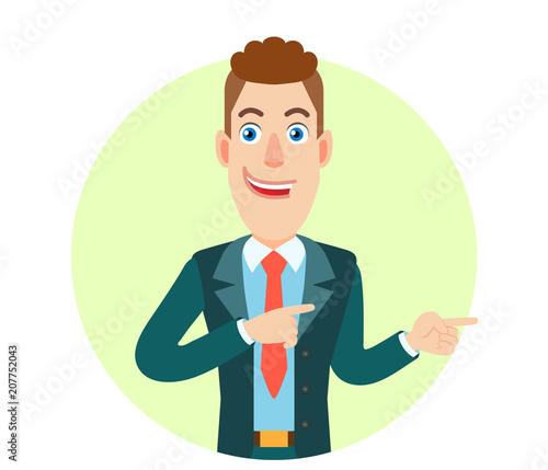 Businessman showing something beside of him