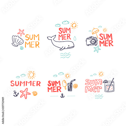 Summer. Hand drawn. Letting. Holiday  sun  beach vacation. Vector illustration.