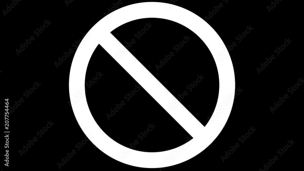 Alpha matte silhouette of International prohibition sign, alpha channel mask. No symbol black and white CG animation, seamless loop. Alpha matte silhouette of International prohibition sign, alpha channel mask. No symbol black and white CG animation, seamless loop.
