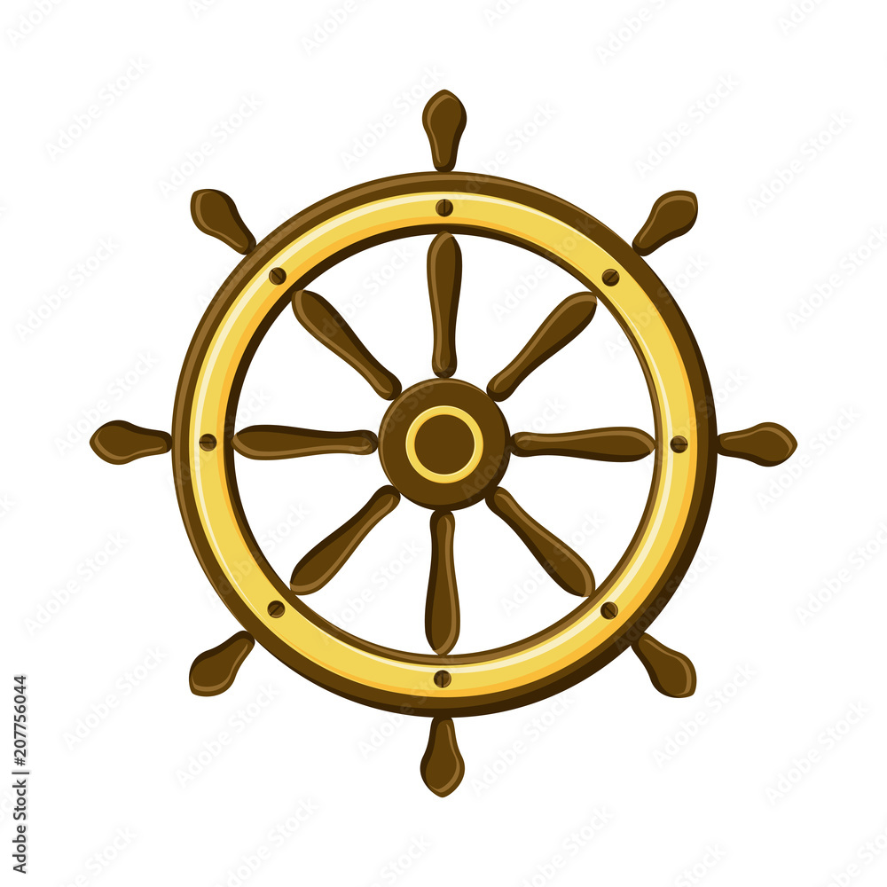 Vintage ship wheel isolated on white background. Symbol of navigation.
