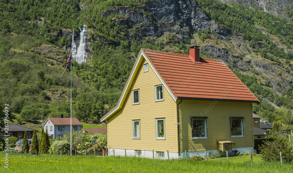 Flam, Norway. A small hamlet on Aurlandsfjord, an arm of the world's secon longest Fjord Sognefjord