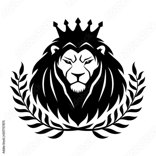 Royal lion in the crown and laurel wreath on a white background.