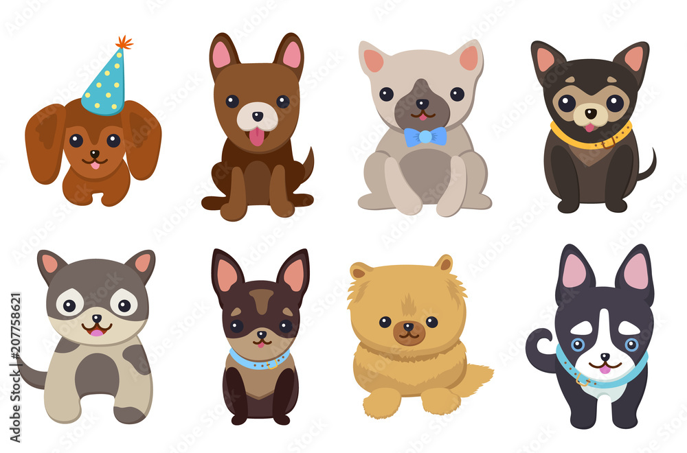 Dogs and Puppies Set Poster Vector Illustration Dogs and Puppies Set Poster Vector Illustration
