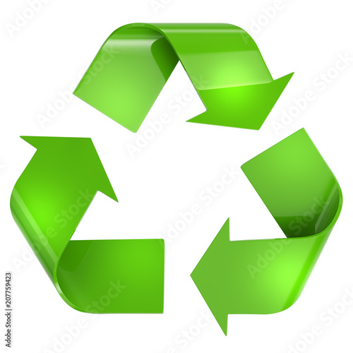 Green Recycling Arrows Sign on White Background