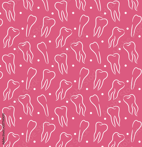 Seamless pattern of abstract teeth  vector illustration sketch colored white pink