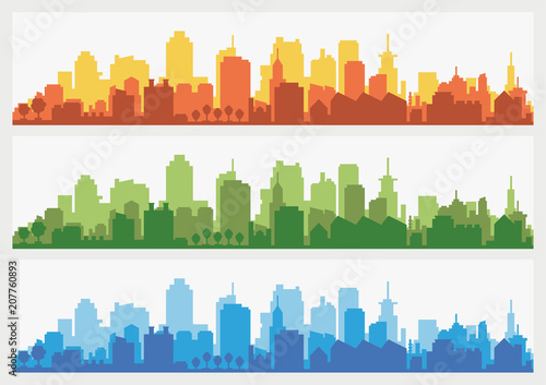Modern architecture. Urban landscape. Horizontal banner with megapolis panorama. Vector illustration.