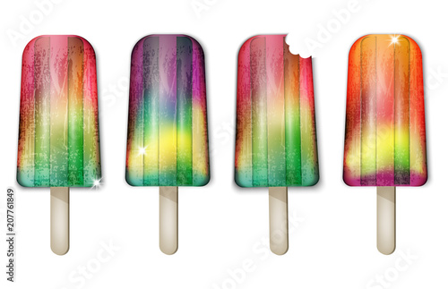 Colorful ice creams Vector. Realistic fruits sorbet ice creams