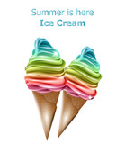 Colorful ice cream cones Vector. Summer sweet desserts