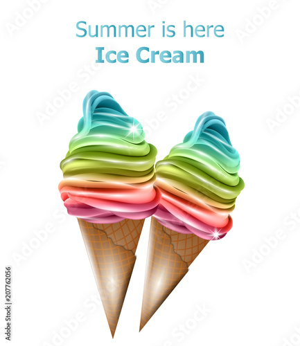 Colorful ice cream cones Vector. Summer sweet desserts