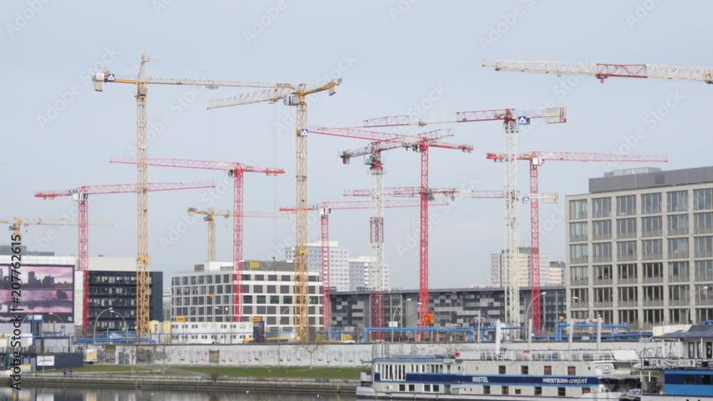 Berlin large-scale construction with lots of cranes, morning time Berlin large-scale construction with lots of cranes, morning time