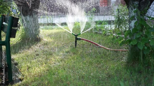Lawn sprinkling in a park