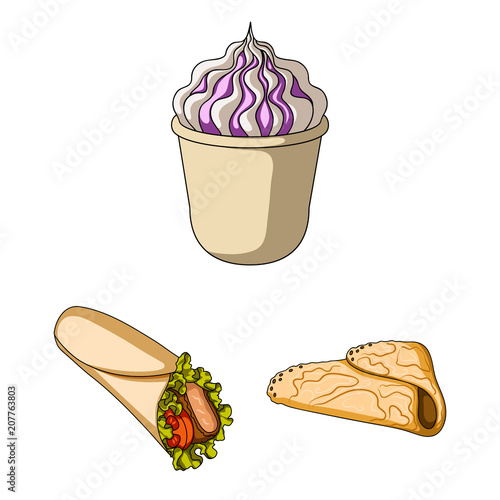 Fast food cartoon icons in set collection for design.Food from semi-finished products vector symbol stock web illustration.
