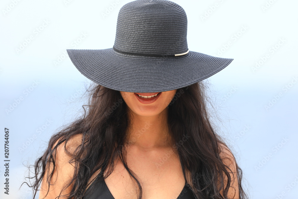 portrait of sensual sexy girl in black hat and in bikini at sea portrait of sensual sexy girl in black hat and in bikini at sea