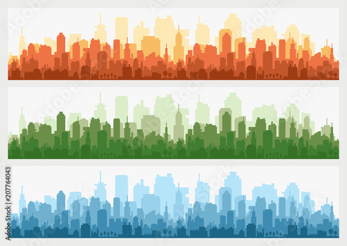Modern architecture. Urban landscape. Horizontal banner with megapolis panorama. Vector illustration.