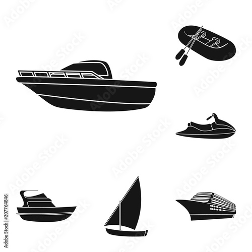 Water and sea transport black icons in set collection for design. A variety of boats and ships vector symbol stock web illustration.