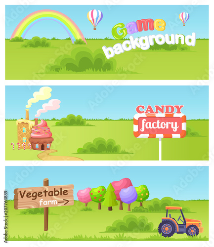 Fairy Cartoon Flat Vector Concept Landscapes Set
