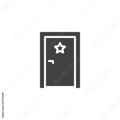 Dressing room door vector icon. filled flat sign for mobile concept and web design. Door with star simple solid icon. Symbol, logo illustration. Pixel perfect vector graphics