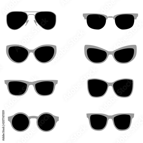 Set of sunglasses, vector images, with black lenses