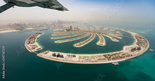 Aerial view from airplane window on Dubai