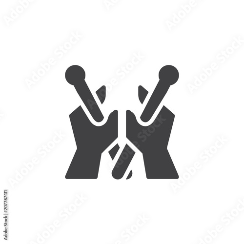 Drumsticks in hand vector icon. filled flat sign for mobile concept and web design. Drummer hands holding drumsticks simple solid icon. Symbol, logo illustration. Pixel perfect vector graphics