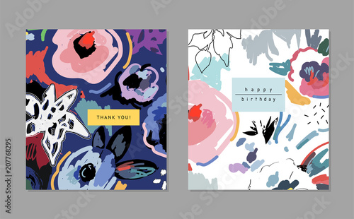 Creative universal artistic cards. Floral background. Trendy Graphic Design for banner, poster, cover, invitation, placard, brochure, header.